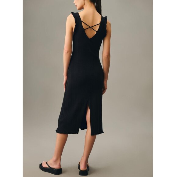 Anthropologie Daily Practice Ribbed Sweater Midi Dress Black XXS - Picture 11 of 11